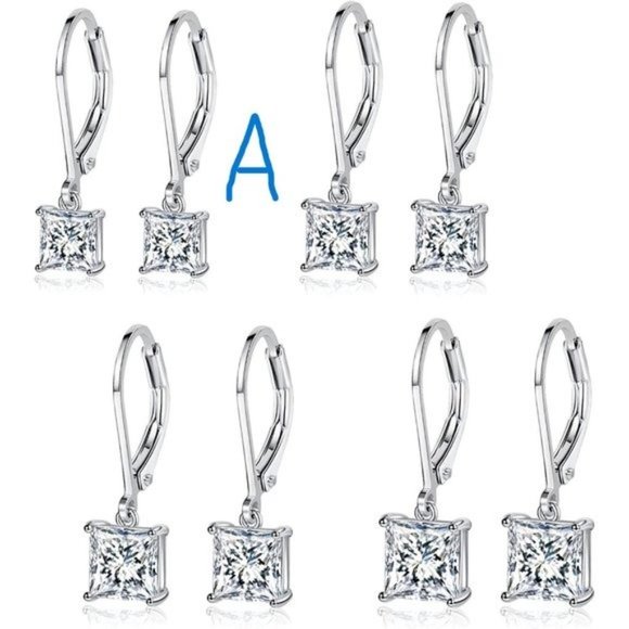 New 18K White Gold Plated Round Princess Cut Clear Cubic Zirconia Tear D… - Picture 9 of 11